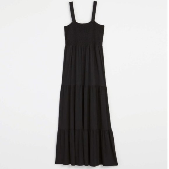 LOFT Petite Black Smocked Tiered Maxi Dress - Picture 2 of 2